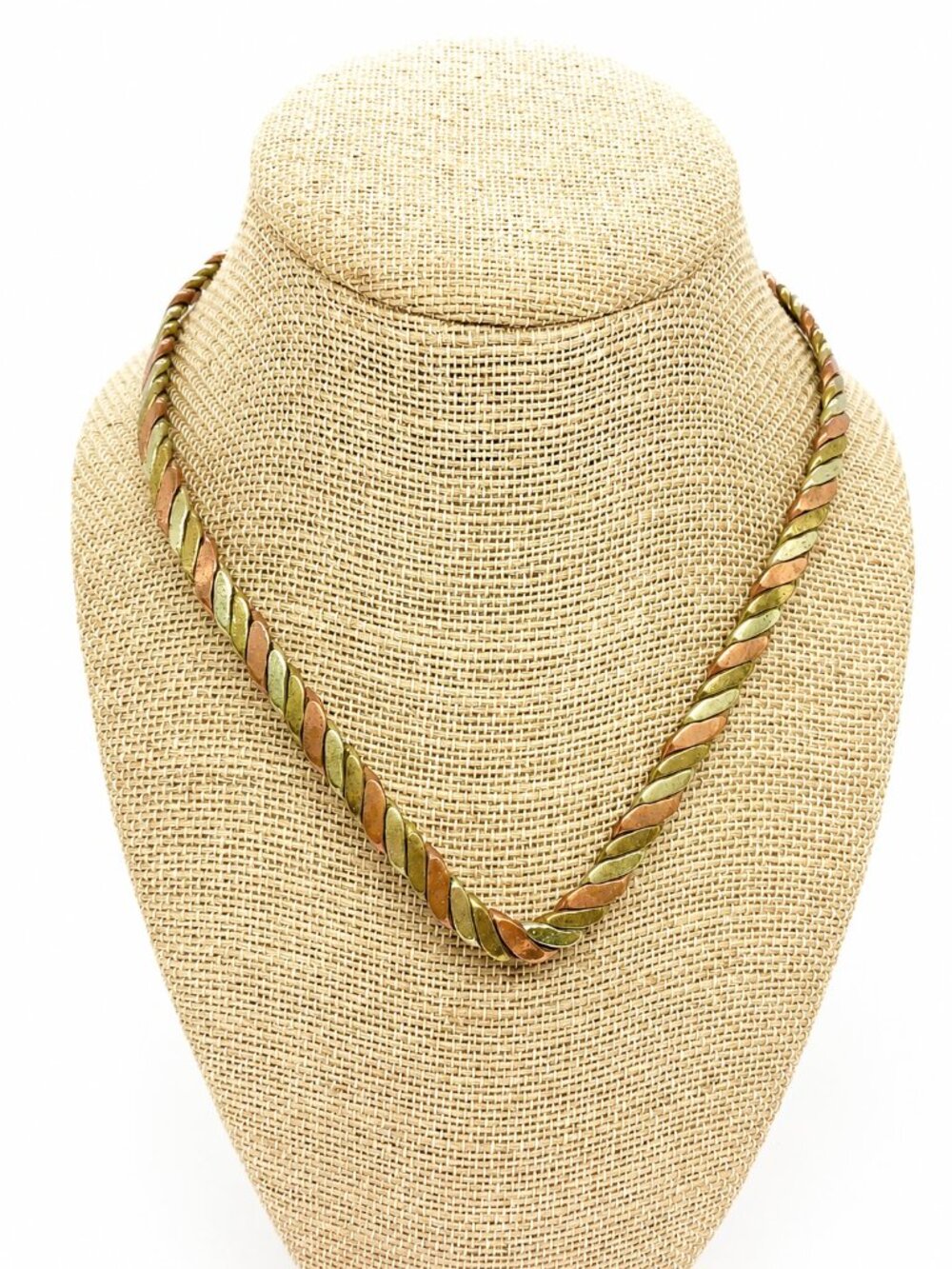VINTAGE TORQUE NECKLACE Tri Tone Gold Silver Copper Tone Metal Collar Cuff Retro